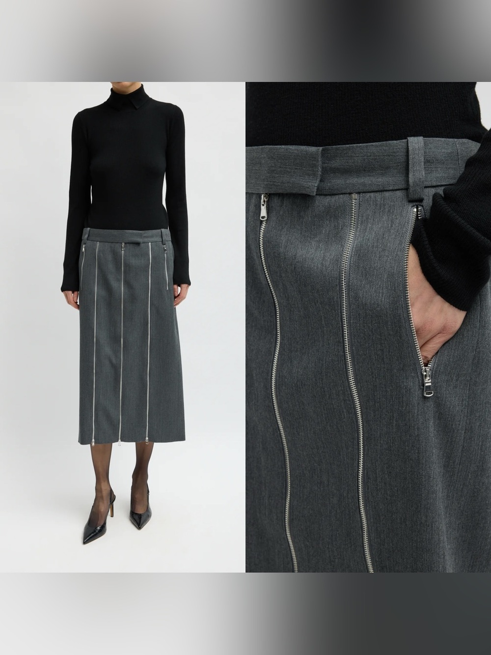 NEW TIBI Gossamer Wool Melange Zip Midi Trouser Skirt